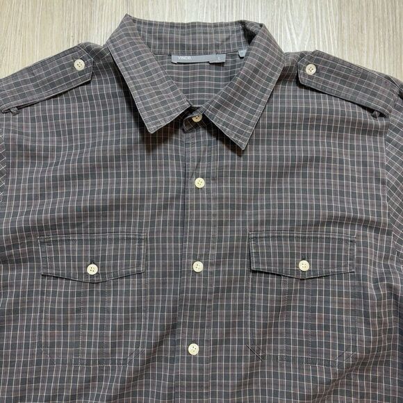 Vince‎ Men's 100% Cotton Button Military Shirt Large Plaid - Picture 2 of 11